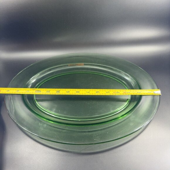 1960s Long Uranium Green Depression Glass Tray Dish Large Glass UV Glow 15”Long - Picture 9 of 15